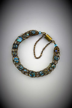 Delicate "Shades of Turquoise" Beaded French Knit Bracelet.