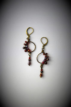 Petite "Shades of Garnet" Beaded Circle with Drop Earring