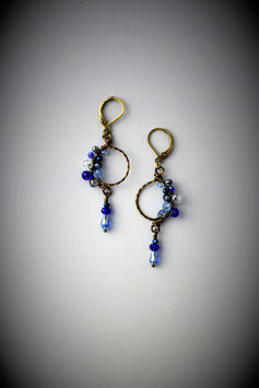 Petite "Shades of Sapphire Blue" Beaded Circle with Drop Earring