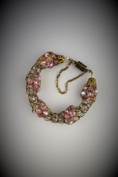 "Shades of Pink" Alternating Beaded French Knit Bracelet