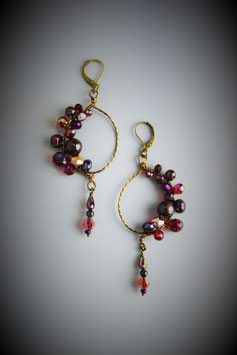 "Shades of Garnet" Beaded Circle with Drop Earring