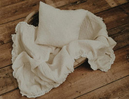 Set Decke mit Spitze und Kissen Musselin creme