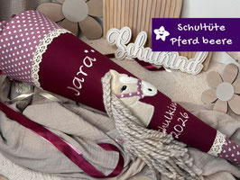 Schultüte Pferd bordeaux altrosa