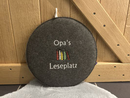 Sitzkissen Opas Leseplatz rund Filz personalisiert Stuhlkissen