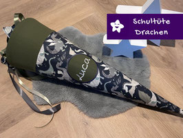 Schultüte Drachen grau grün mit Namen