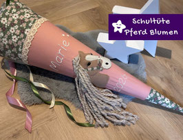 Schultüte Pferd mit Blütenstoff rosa