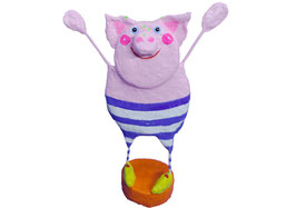 Farbenfrohes, handbemaltes Pappmaché-Schweinchen – Glücksbringer & Unikat                               241228938