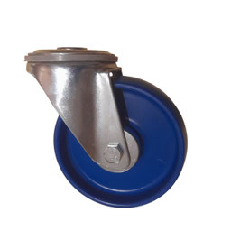 Restposten: Lenkrolle 108 mm, Gehäuse Stahl verzinkt, Rad Polyamid blau