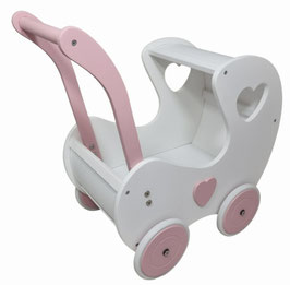 Houten Poppenwagen wit met roze