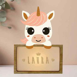 Houten Dierenlampje met Naam - unicorn