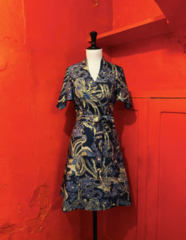 Robe croisée bleu marine motif coq