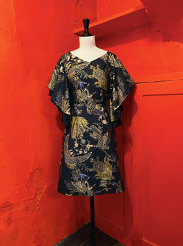 Robe papillon bleu marine motif grue/tortue