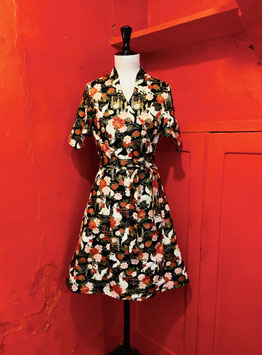 Robe croisée noir motif renard