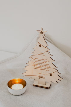 Gepersonaliseerde houten nieuwjaarskaart (vorm kerstboom)