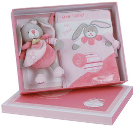 Lapin Célestine - Coffret carnet de santé + doudou