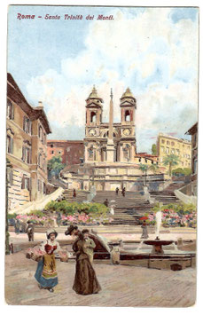 Alte Künstler Postkarte ROMA - Santa Trinità dei Monti um 1910