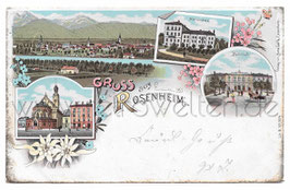 Alte Lithografie Postkarte GRUSS AUS ROSENHEIM Marienbad, Bahnhof, 1899