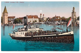 Alte Postkarte DAMPFER KÖNIGIN CHARLOTTE IN LINDAU AM BODENSEE