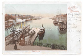 Alte Postkarte GRUSS AUS BREMEN Freihafen, 1899