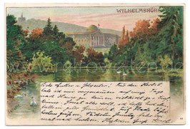 Alte Künstler Postkarte KASSEL WILHELMSHÖHE Schloss mit Schwanenteich, signiert A. Wagner 1898