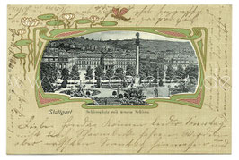 Alte Jugendstil Passepartout Postkarte STUTTGART Schlossplatz mit neuem Schloss, 1904