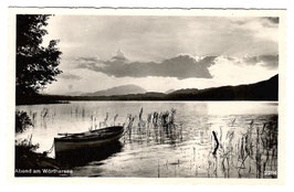 Alte Postkarte ABEND AM WÖRTHERSEE Boot und Sonnenuntergang, 1954