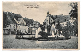 Alte  Postkarte SCHEUSINGEN IN THÜRINGEN Markt mit Rathaus 1925