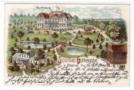 Alte Lithografie Ansichtskarte RHEINE Soolbad Gottesgabe, Kurhaus, Gradirwerk, Badehaus - 1904