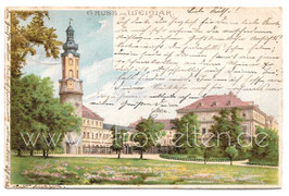 Alte Lithografie Postkarte GRUSS AUS WEIMAR Residenzschloss -