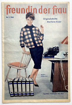FREUNDIN DER FRAU vintage Modezeitschrift Nähzeitschrift Frauenzeitschrift mit Schnittmusterbogen - Heft Nr. 1/Januar 1962