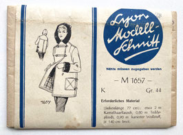 LYON MODELL-SCHNITT Nr. M 1657  Vintage Schnittmuster - Kapuzenjacke Dufflecoat in Größe 44 - 1950er Jahre