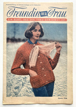 FREUNDIN DER FRAU Vintage Nähzeitschrift Modezeitschrift Modeheft mit Schnittmusterbogen - Januar 1958