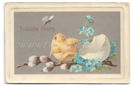 Alte Lithographie Postkarte Ostern FRÖHLICHE OSTERN Küken ist aus dem Ei geschlüpft, 1912