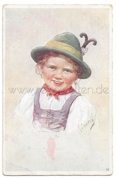 Alte Künstler Postkarte PORTRAIT EINES MÄDCHENS IN TRACHT, signiert Karl Feiertag 1919