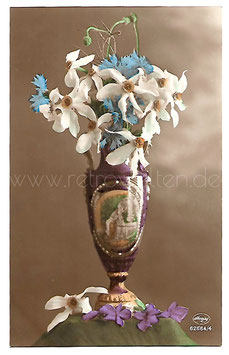 Alte Foto Postkarte JUGENDSTIL-VASE MIT BLUMEN, um 1910