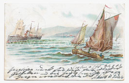 Alte Künstler Postkarte SEGELSCHIFFE AUF DEM MEER IN KÜSTENNAHE, 1903