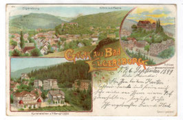 Alte Lithographie Ansichtskarte GRUSS AUS BAD ELGERSBURG Kuranstalten, Schloss, Wasserheilanstalten - 1899