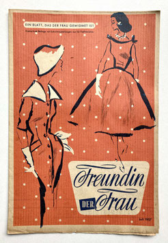 FREUNDIN DER FRAU Vintage Nähzeitschrift Modezeitschrift Modeheft mit Schnittmusterbogen - Juli 1957