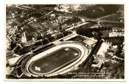 Alte Ansichtskarte ELBERFELD WUPPERTAL Luftaufnahme Stadion mit Sonnborner Brücke u. Schwebebahn, 1930