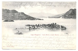 Alte Foto Postkarte LAGO MAGGIORE  ISOLA BELLA E ISOLA MADRE Blick auf den See, Inseln und Berge