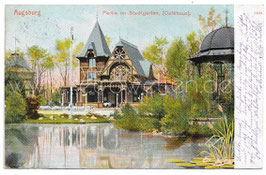 Alte Postkarte AUGSBURG Partie im Stadtgarten, Caféhaus 1905