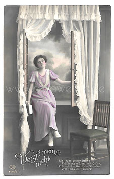 Alte Foto Postkarte VERGISS MEIN NICHT!  junge Frau mit Liebesbrief, um 1905