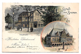 Alte Lithografie Postkarte BREMEN Gewerbehaus, Roland 1906