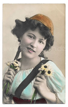 Alte Fotografie Postkarte MÄDCHEN MIT MARGERITEN, 1908