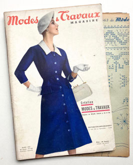 MODES & TRAVAUX französische vintage Modezeitschrift Handarbeitsheft mit Handarbeitsbogen - März 1956