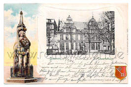 Alte Lithografie Postkarte BREMEN Gewerbehaus, Roland 1906