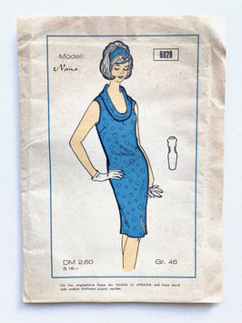 OLYMPIA  Vintage Schnittmuster Nr. 6028  Modell NANA - Etui-Kleid mit Schalkragen in Größe 46 - 1960er Jahre