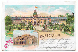 Alte Lithografie Postkarte GRUSS AUS KARLSRUHE Schloss, Hoftheater 1901