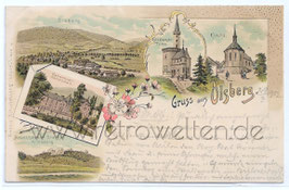 Alte Lithografie Postkarte GRUSS AUS OLSBERG Astenberger Turm, Kirche, Heilanstalt, Olsberg - 1902