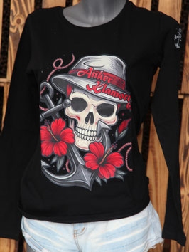 Long Sleeve Black Skull Hibiscus